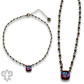Linked bead necklace with 12mm square crystals from Swarovski®