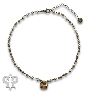 Austrian square crystal linked bead necklace, 12mm