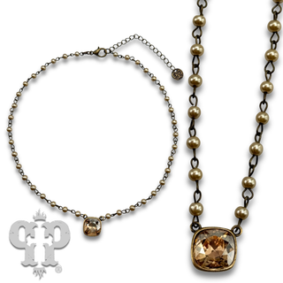 Austrian square crystal linked bead necklace, 12mm