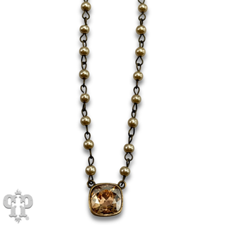 Austrian square crystal linked bead necklace, 12mm
