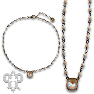 Austrian square crystal linked bead necklace, 12mm