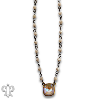 Austrian square crystal linked bead necklace, 12mm