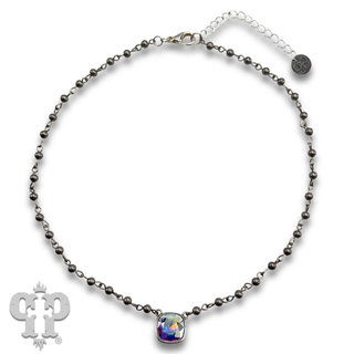 Austrian square crystal linked bead necklace, 12mm