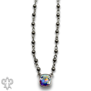 Austrian square crystal linked bead necklace, 12mm