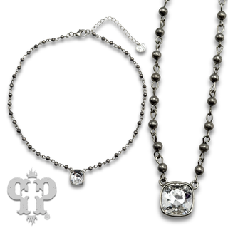 Austrian square crystal linked bead necklace, 12mm
