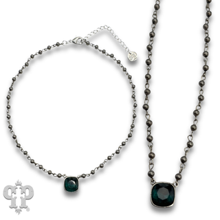Linked bead necklace with 12mm square crystals from Swarovski®