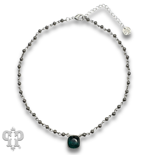 Linked bead necklace with 12mm square crystals from Swarovski®
