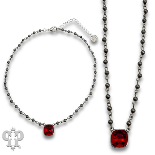 Linked bead necklace with 12mm square crystals from Swarovski®