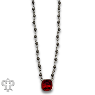 Linked bead necklace with 12mm square crystals from Swarovski®