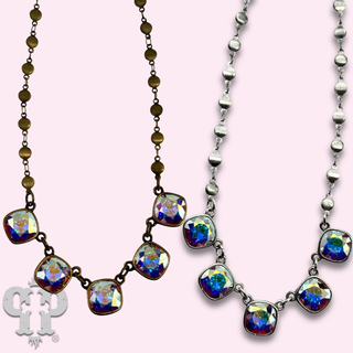 Austrian square crystal chain necklace with five stones