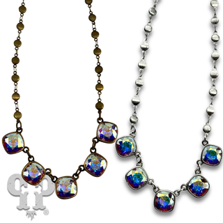 Austrian square crystal chain necklace with five stones