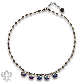Austrian square crystal chain necklace with five stones