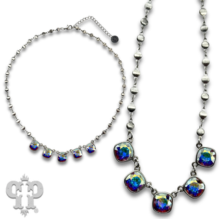 Austrian square crystal chain necklace with five stones