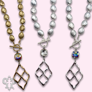 Woven teardrop necklace with Austrian crystal