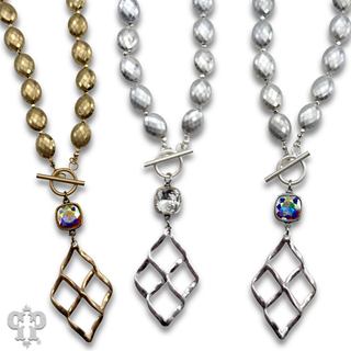 Woven teardrop necklace with Austrian crystal
