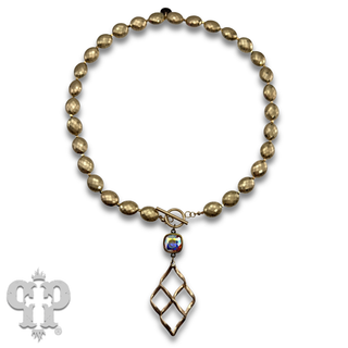 Woven teardrop necklace with Austrian crystal