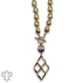 Woven teardrop necklace with Austrian crystal