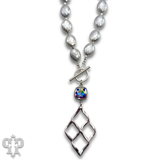 Woven teardrop necklace with Austrian crystal