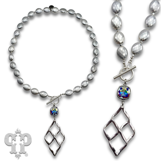 Woven teardrop necklace with Austrian crystal