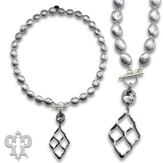 Woven teardrop necklace with Austrian crystal