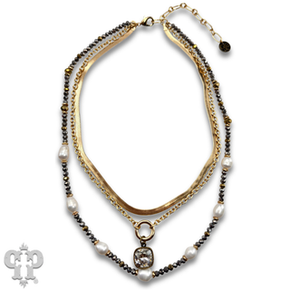 Three strand necklace with Austrian crystal