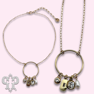 Circle charm necklace, Austrian crystal