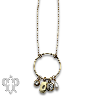 Circle charm necklace, Austrian crystal