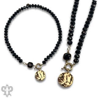 Gold disc necklace with Austrian crystal