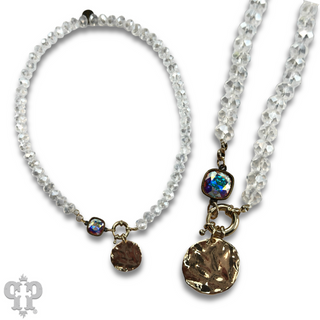 Gold disc necklace with Austrian crystal