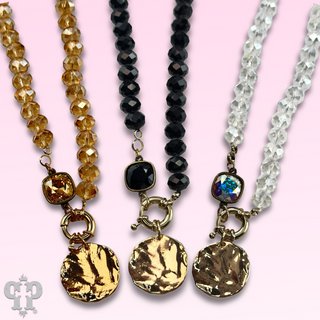 Gold disc necklace with Austrian crystal