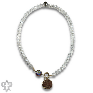 Gold disc necklace with Austrian crystal