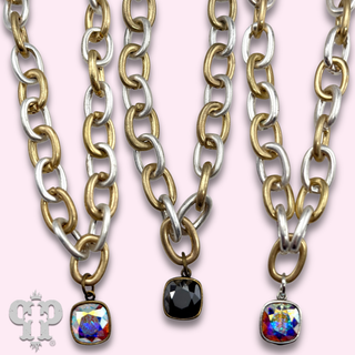 Two tone link necklace with Austrian crystal