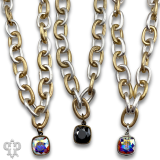 Two tone link necklace with Austrian crystal