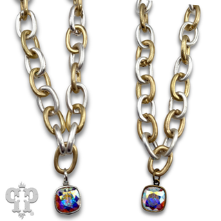 Two tone link necklace with Austrian crystal