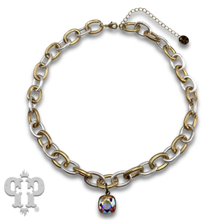 Two tone link necklace with Austrian crystal