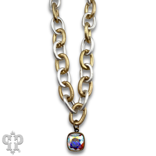 Two tone link necklace with Austrian crystal