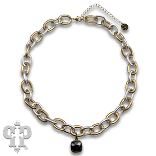 Two tone link necklace with Austrian crystal
