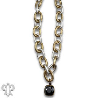 Two tone link necklace with Austrian crystal