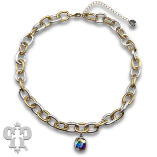 Two tone link necklace with Austrian crystal