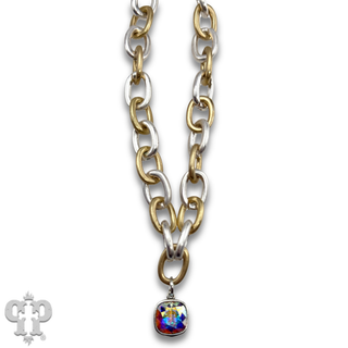 Two tone link necklace with Austrian crystal