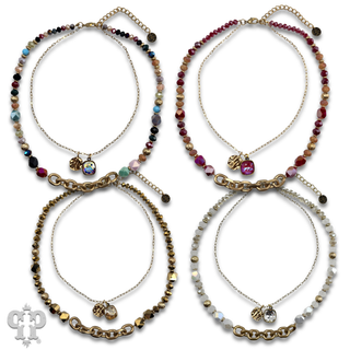 Double strand bead choker necklace with Austrian crystal