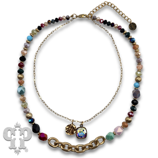 Double strand bead choker necklace with Austrian crystal