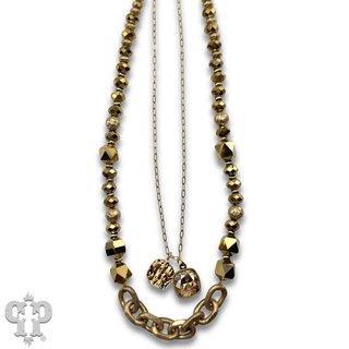 Double strand bead choker necklace with Austrian crystal