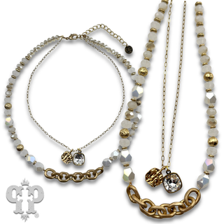 Double strand bead choker necklace with Austrian crystal