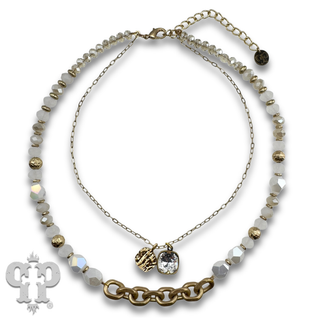 Double strand bead choker necklace with Austrian crystal