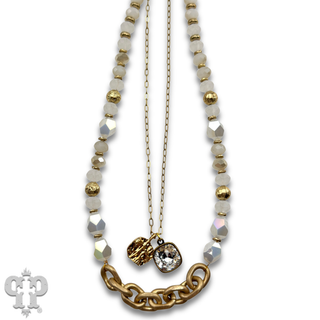 Double strand bead choker necklace with Austrian crystal