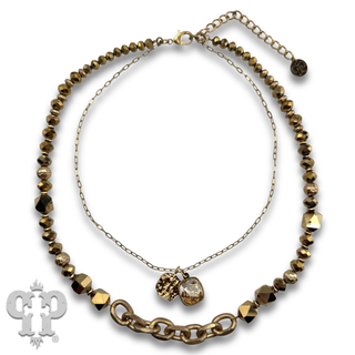 Double strand bead choker necklace with Austrian crystal