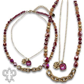 Double strand bead choker necklace with Austrian crystal