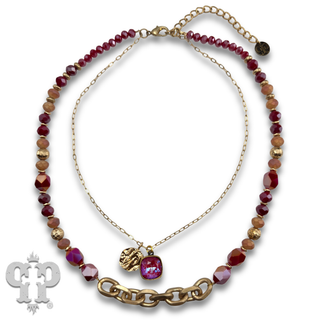 Double strand bead choker necklace with Austrian crystal