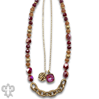 Double strand bead choker necklace with Austrian crystal